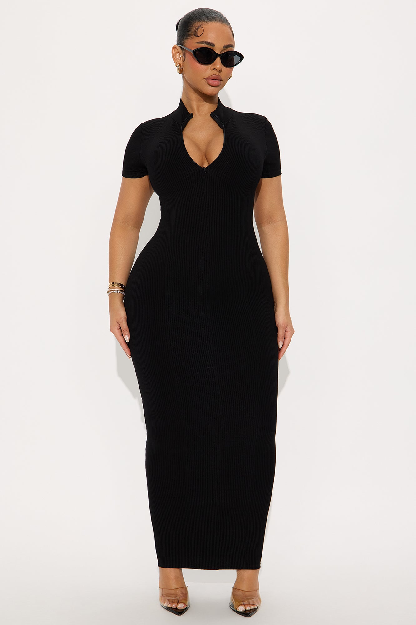 Mia Zip Snatched Maxi Dress - Black