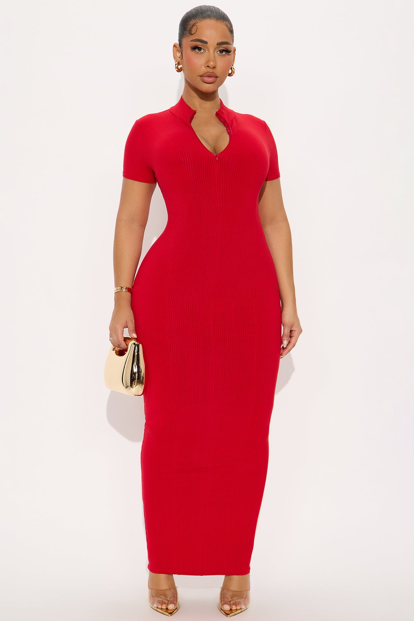 Mia Zip Snatched Maxi Dress - Red