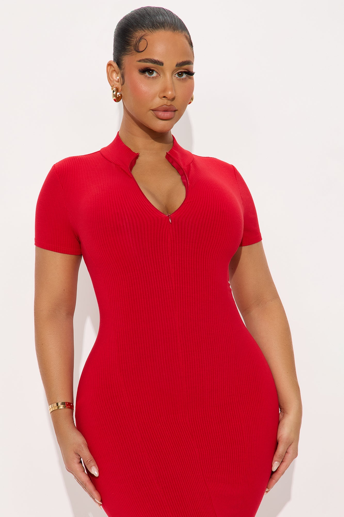 Mia Zip Snatched Maxi Dress - Red