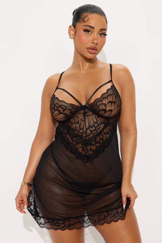 Lost In Thought Mesh Babydoll - Black