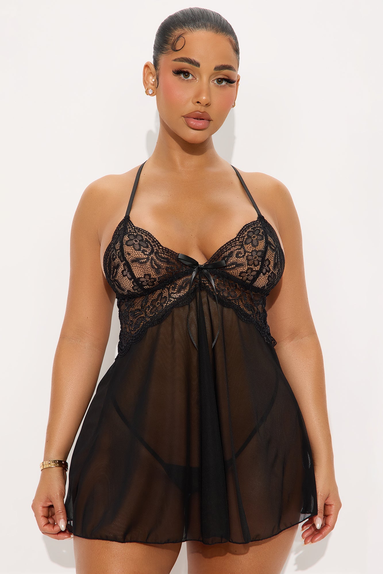 Set The Tone Mesh Lace Babydoll - Black