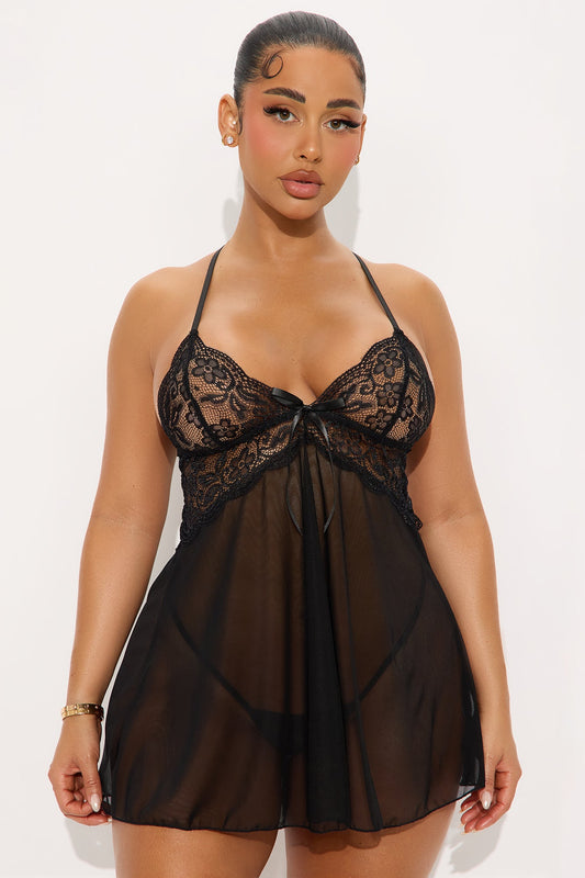 Set The Tone Mesh Lace Babydoll - Black