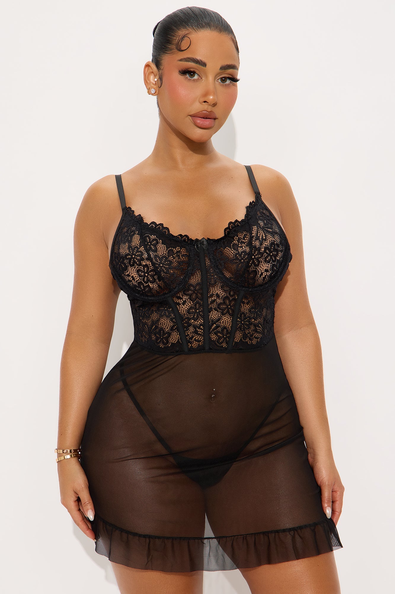In Your Arms Mesh Lace Chemise - Black