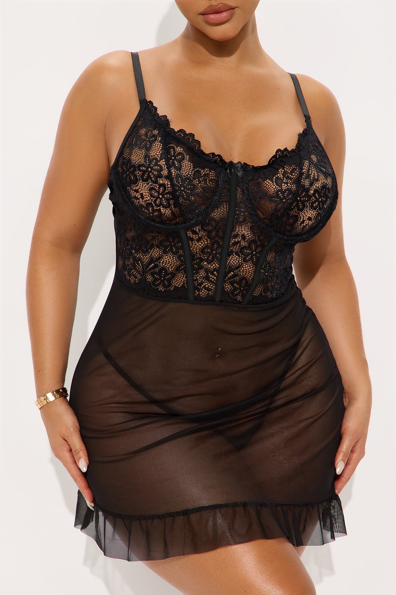 In Your Arms Mesh Lace Chemise - Black