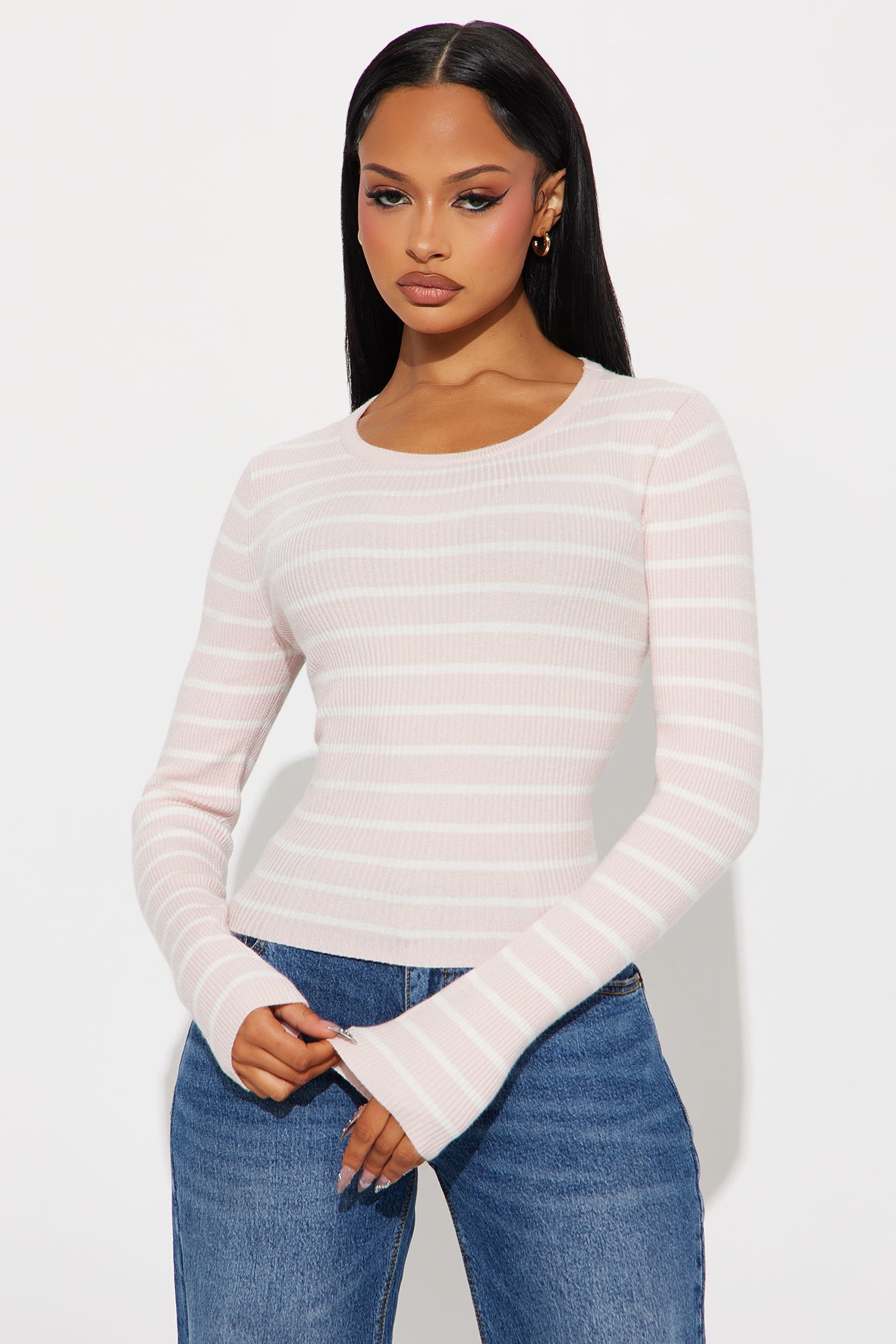 Tylie Striped Sweater Top - Pink/combo