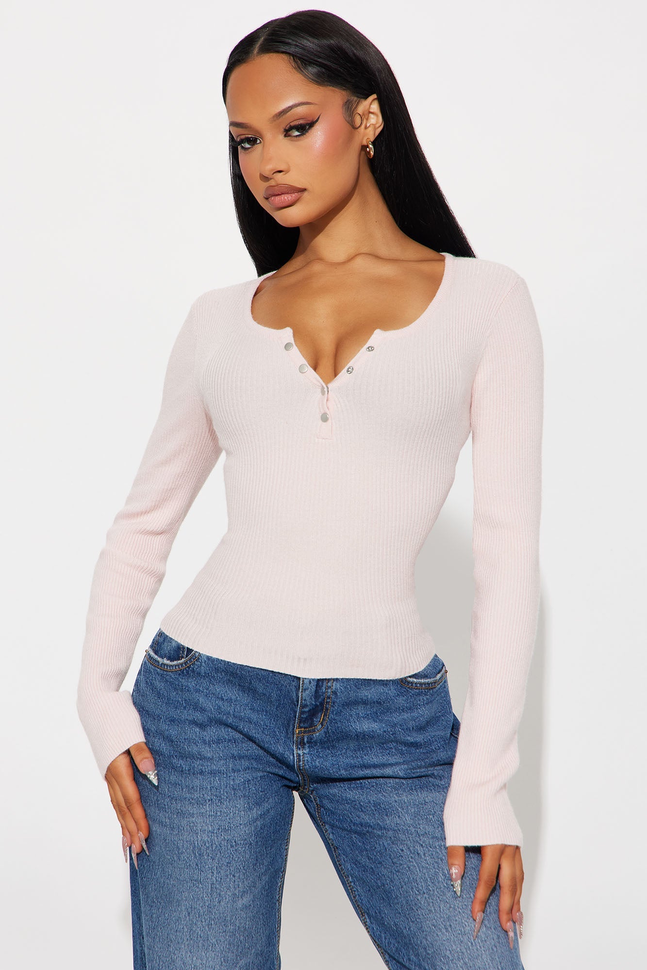 Laurita Henley Sweater Top - Pink