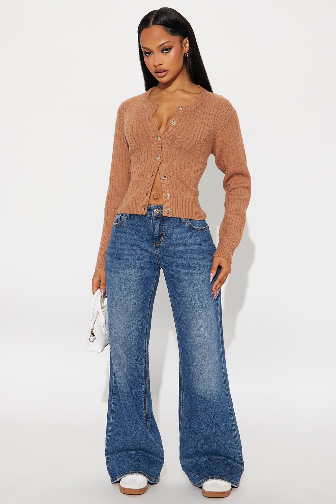 Frosty Cable Knit Cardigan - Mocha