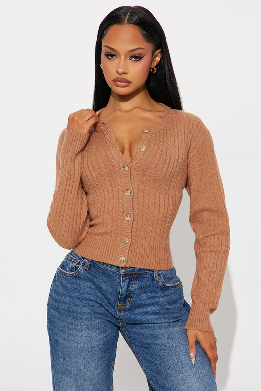 Frosty Cable Knit Cardigan - Mocha
