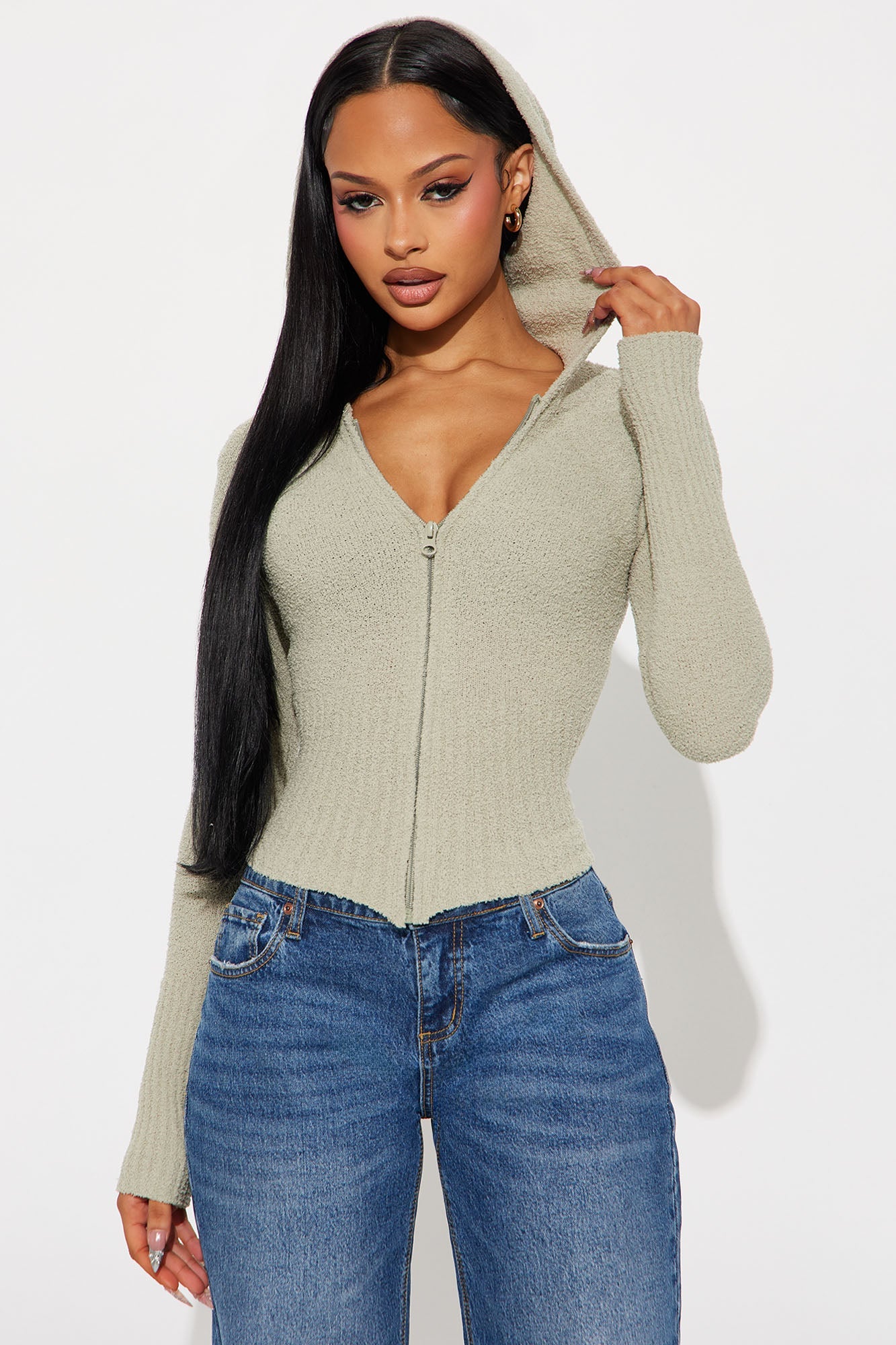Pillow Talk Zip Front Ribbed Cardigan Sweater - Sage