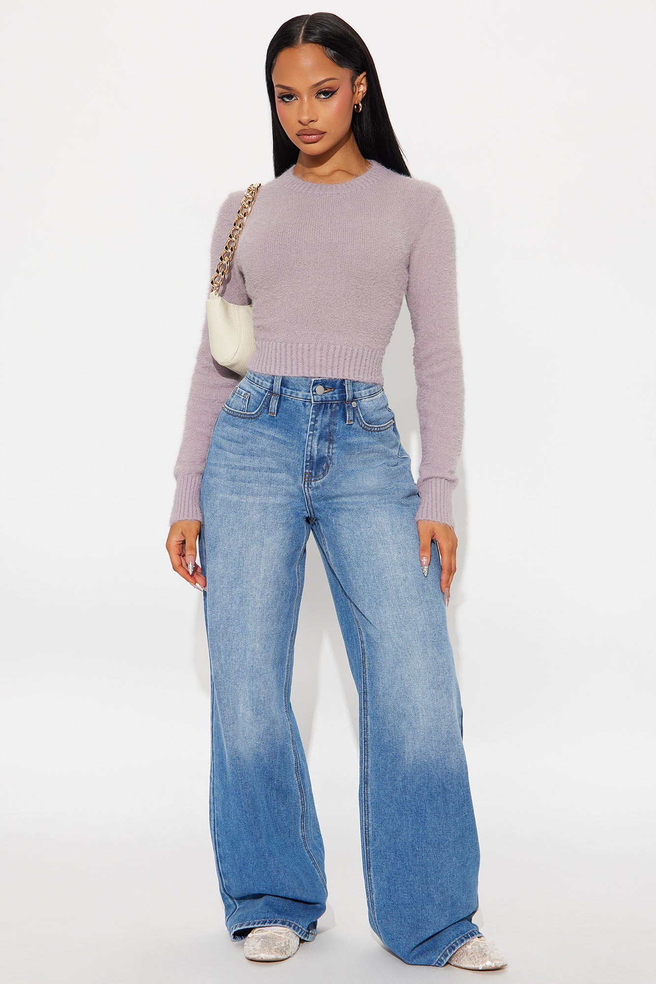 Alayna Crew Neck Fuzzy Sweater - Lavender