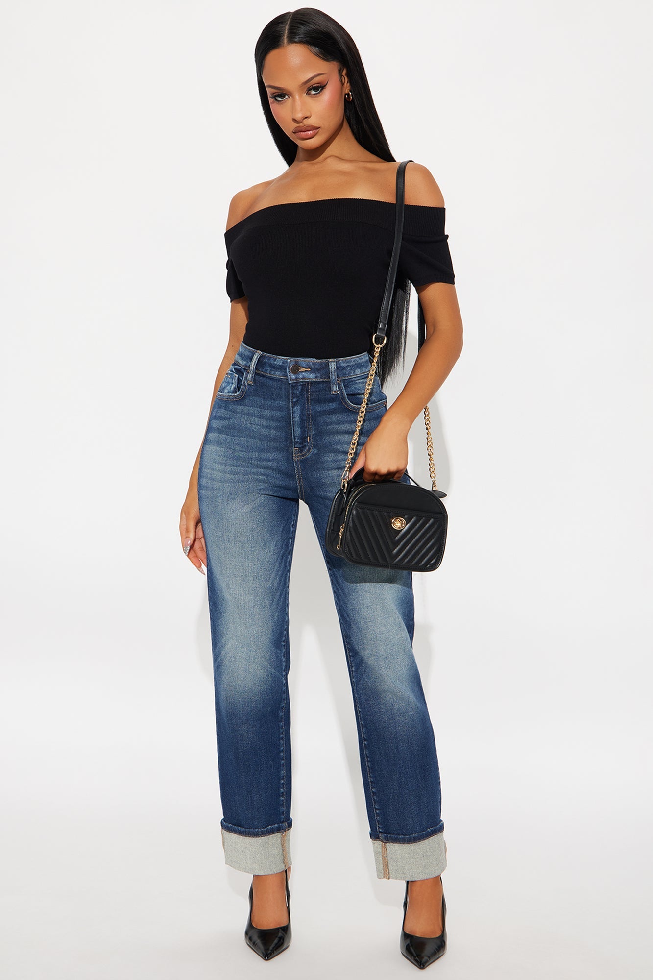 Houston High Rise Cuffed Straight Leg Jeans - Dark Wash