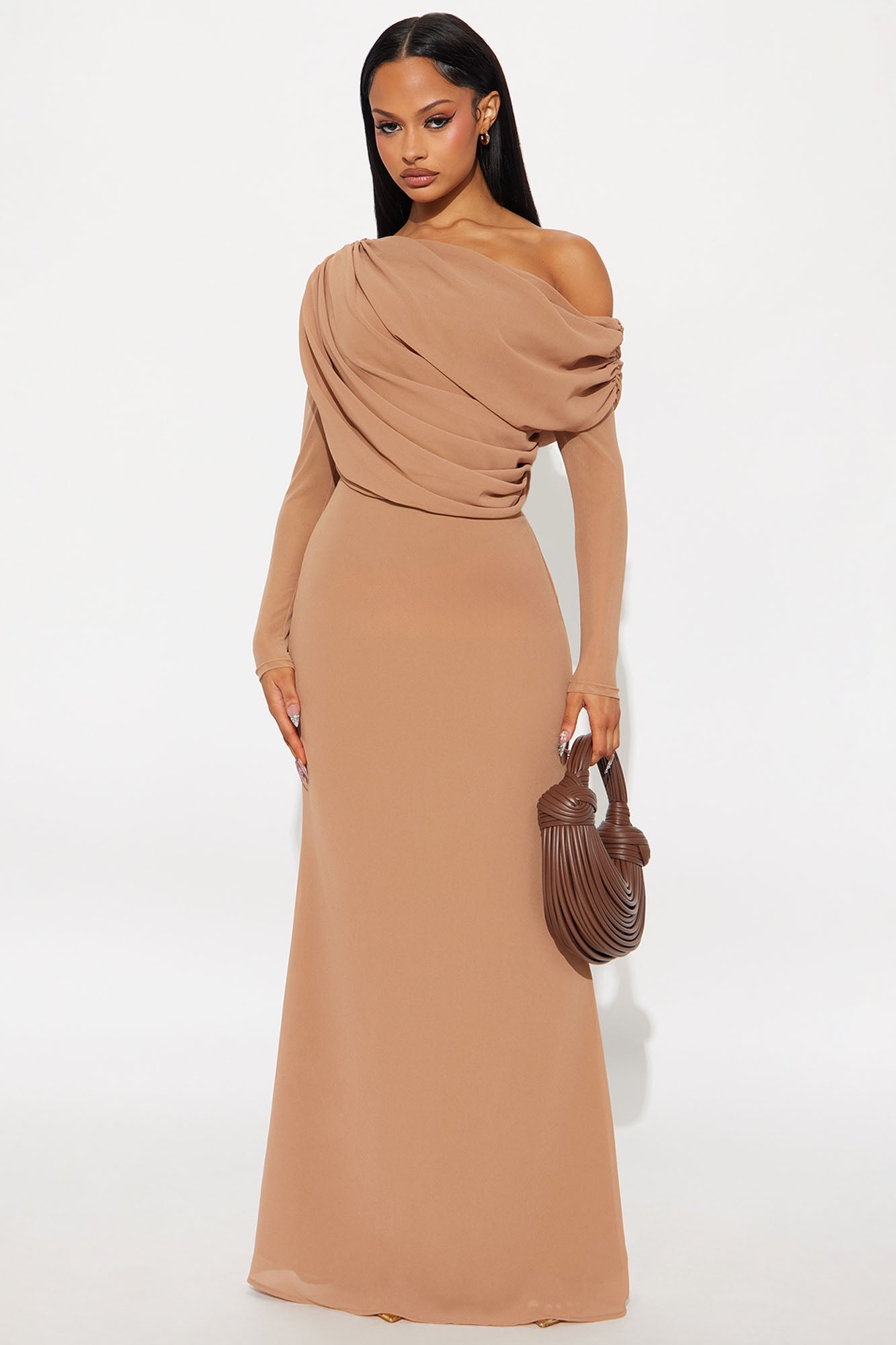 Daniella Floral Applique Chiffon Maxi Dress - Mocha