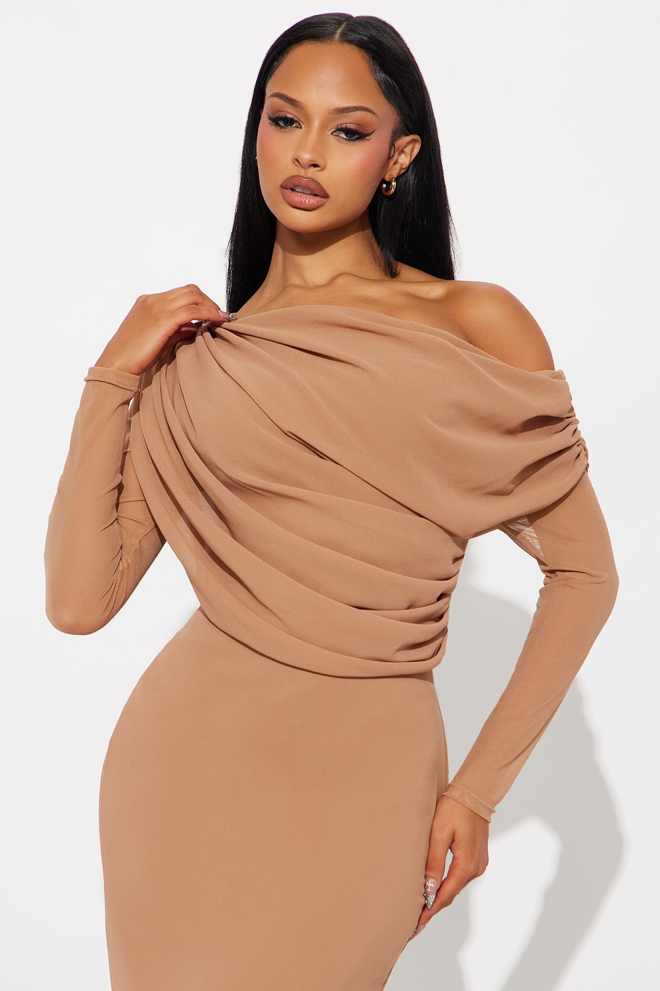 Daniella Floral Applique Chiffon Maxi Dress - Mocha