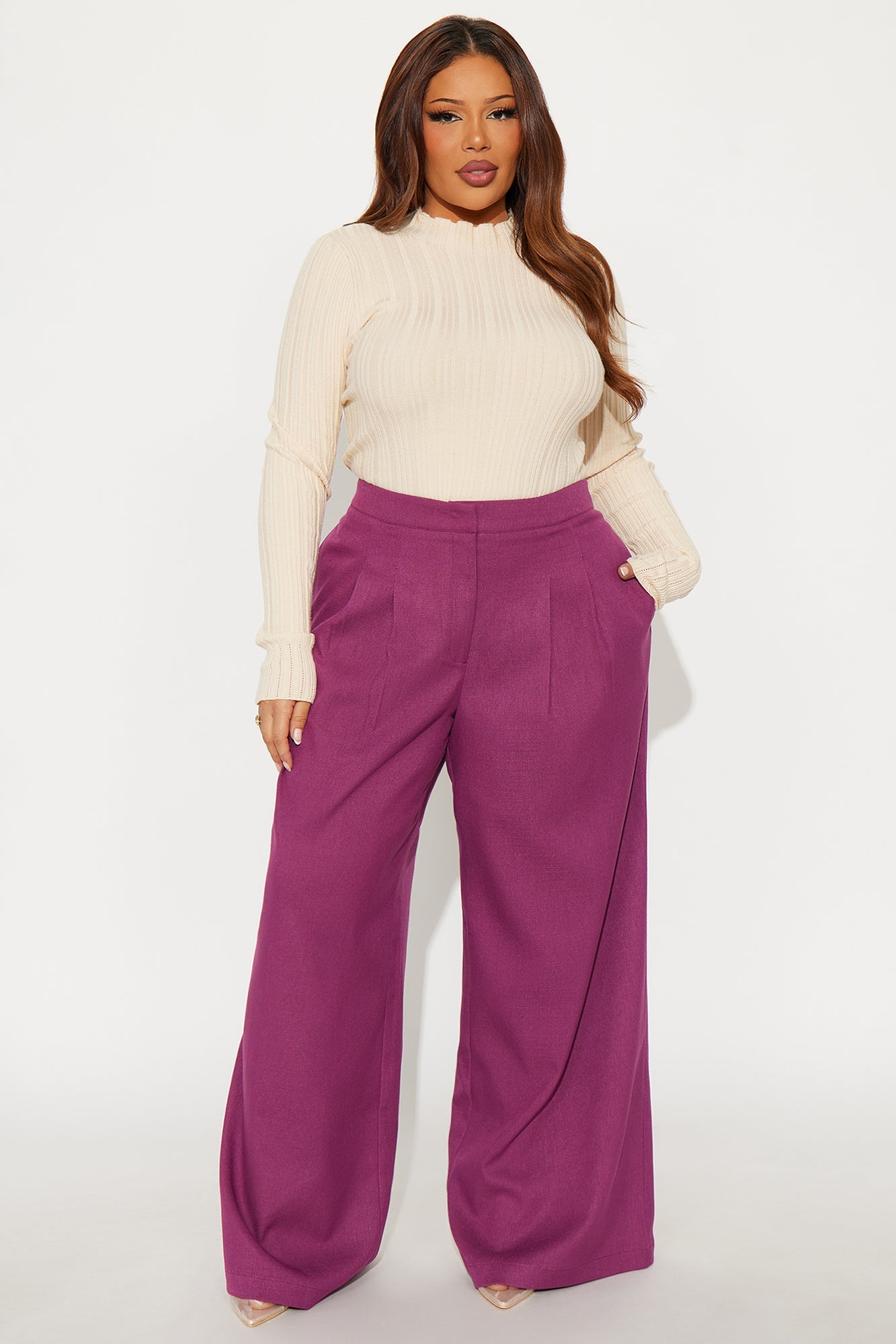 Crystal Textured Wide Leg Pant 33 - Raspberry