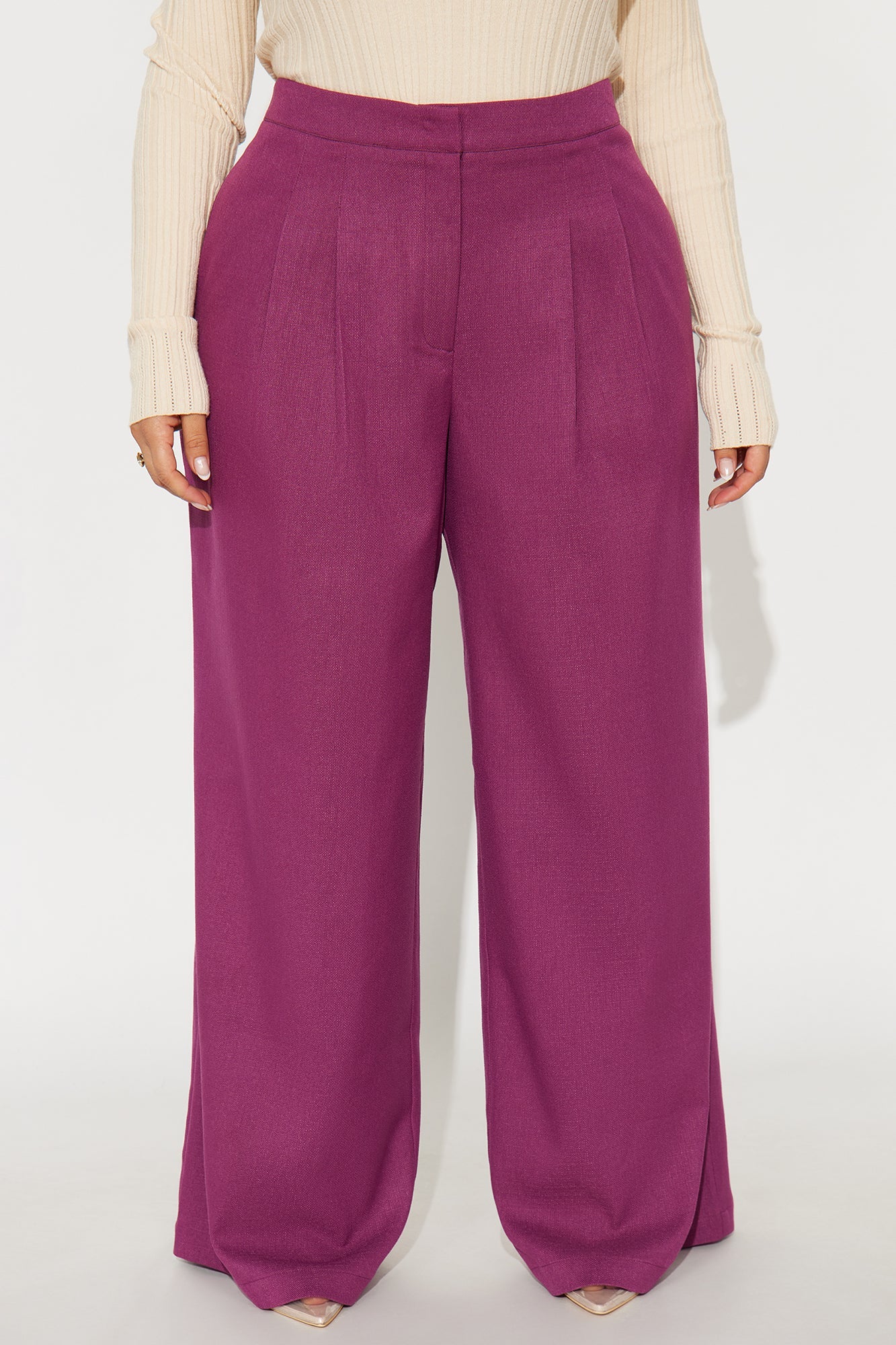Crystal Textured Wide Leg Pant 33 - Raspberry