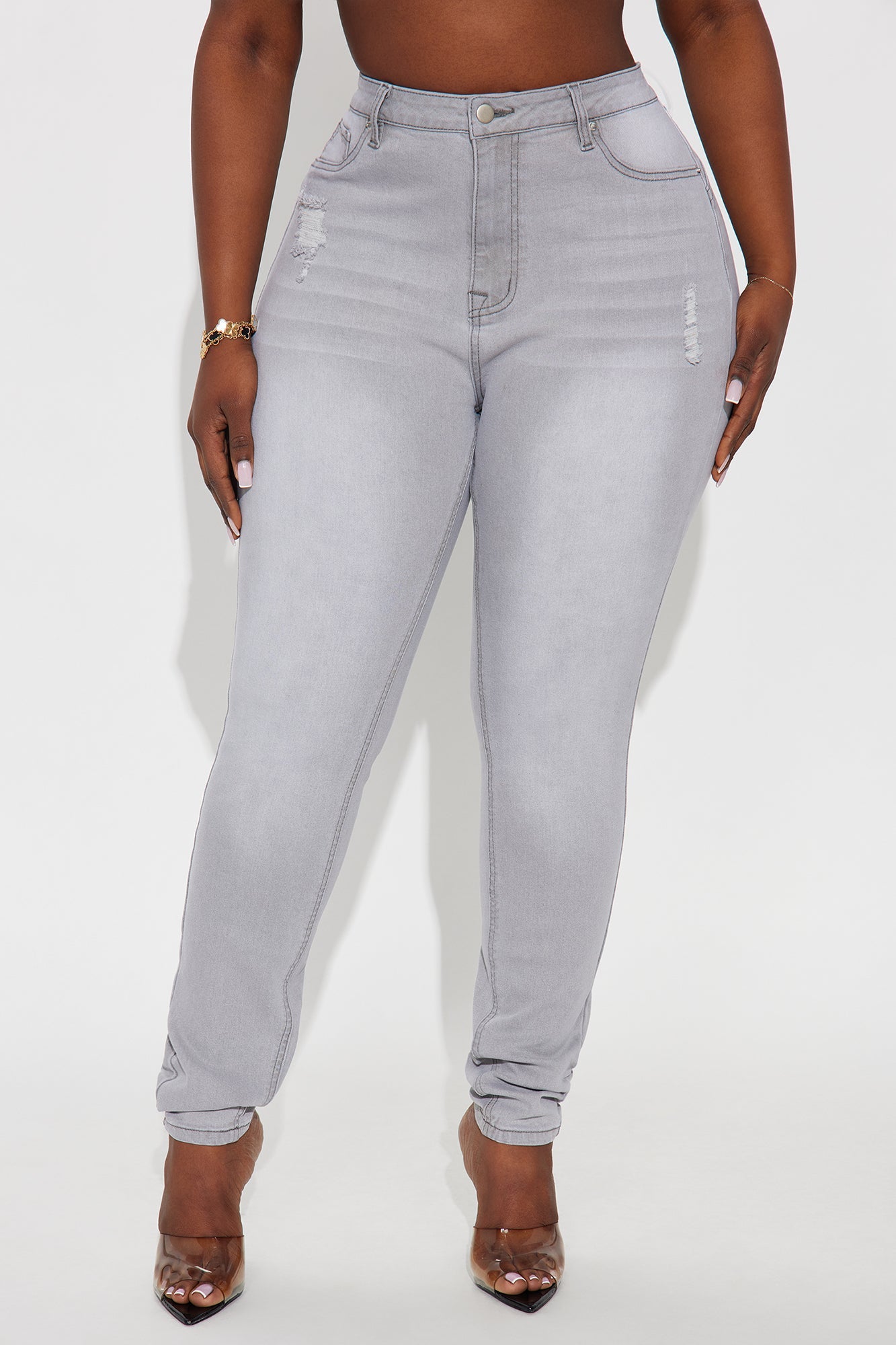 Tall Beacon Booty Lifting Ripped High Rise Stretch Skinny Jeans - Grey