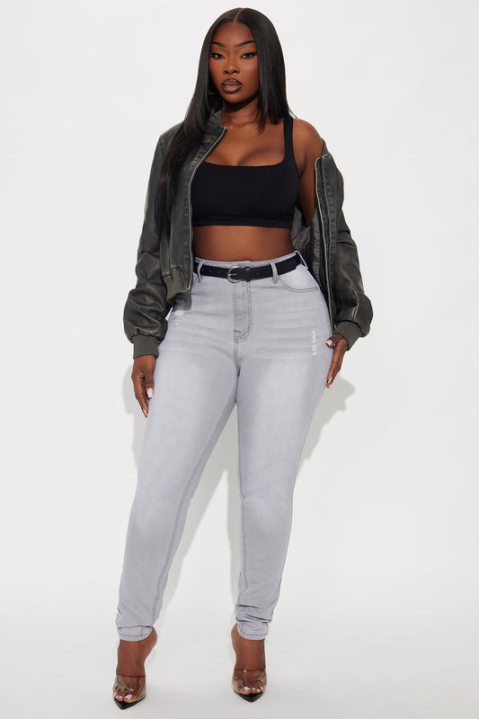 Tall Beacon Booty Lifting Ripped High Rise Stretch Skinny Jeans - Grey