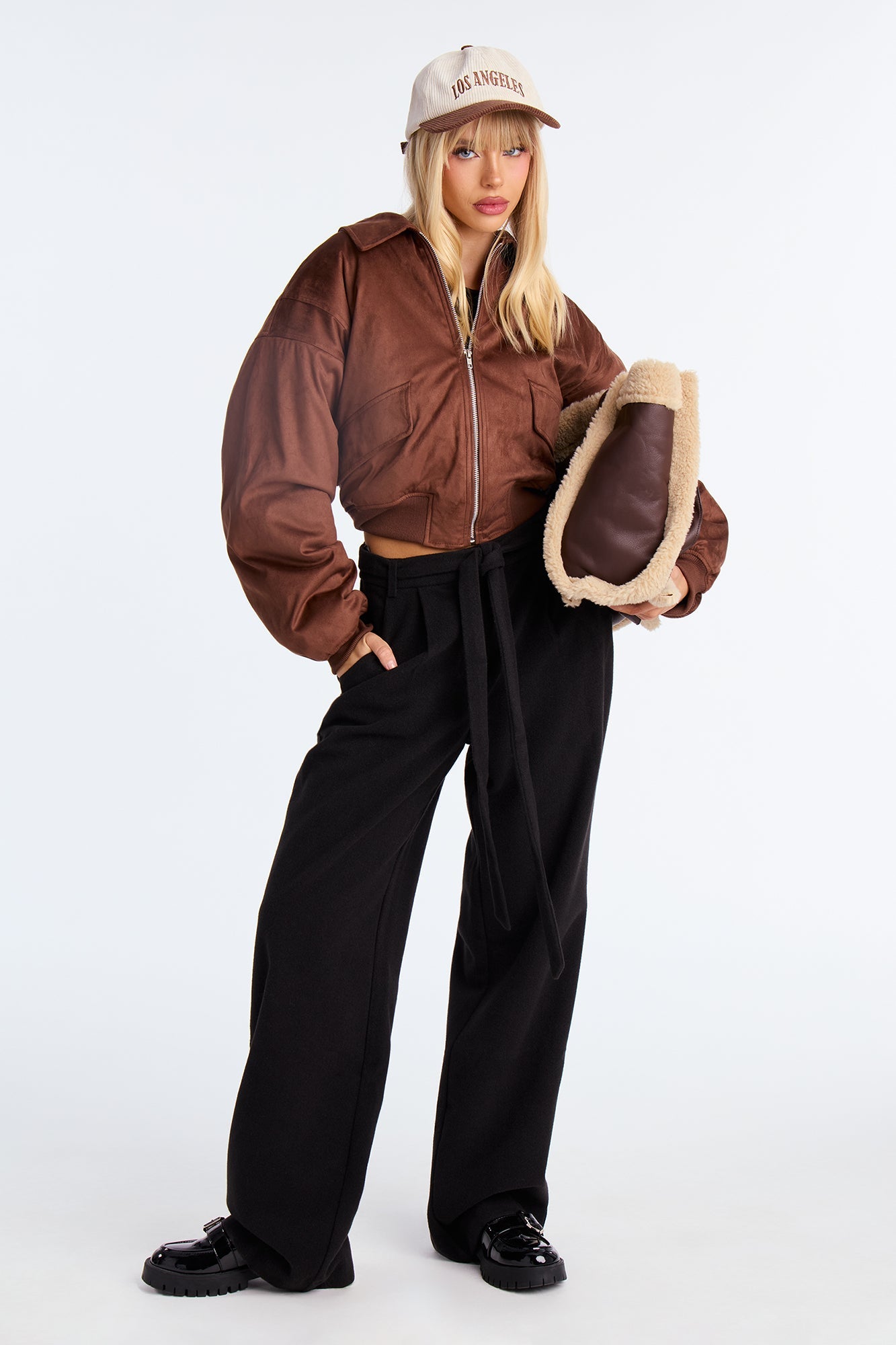 News Briefing Boucle Belted Wide Leg Pant 32″ - Black