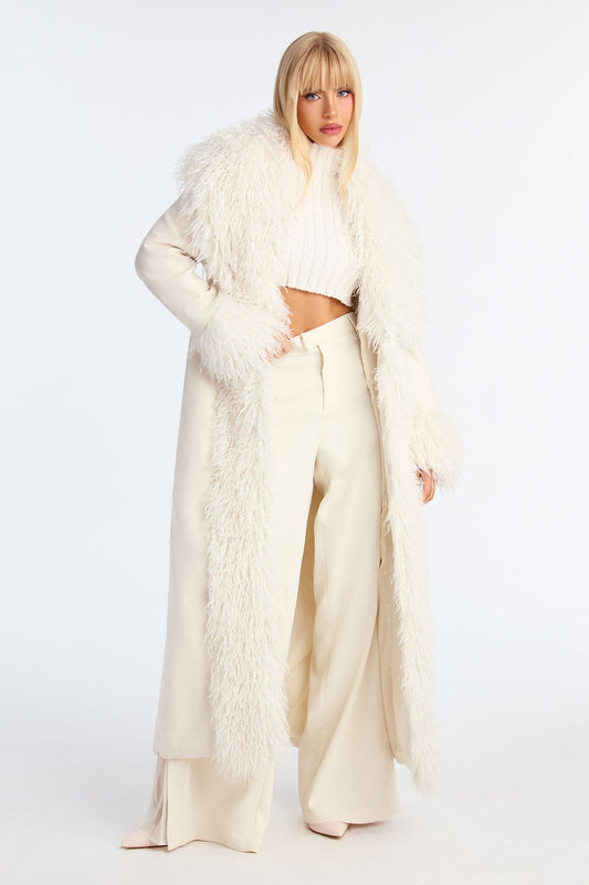Downtown Manhattan Fur Trim Coat - Ivory