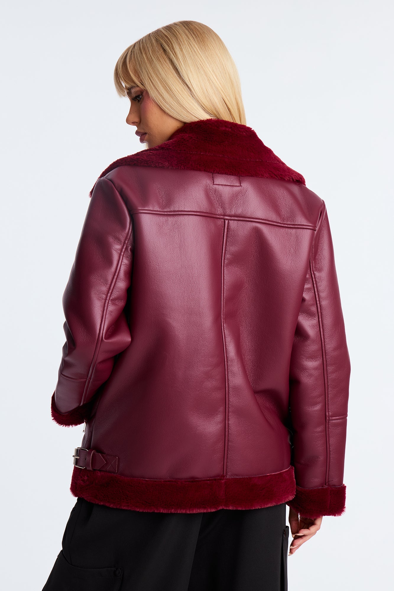 Chic Bad Ass Faux Leather Jacket - Burgundy
