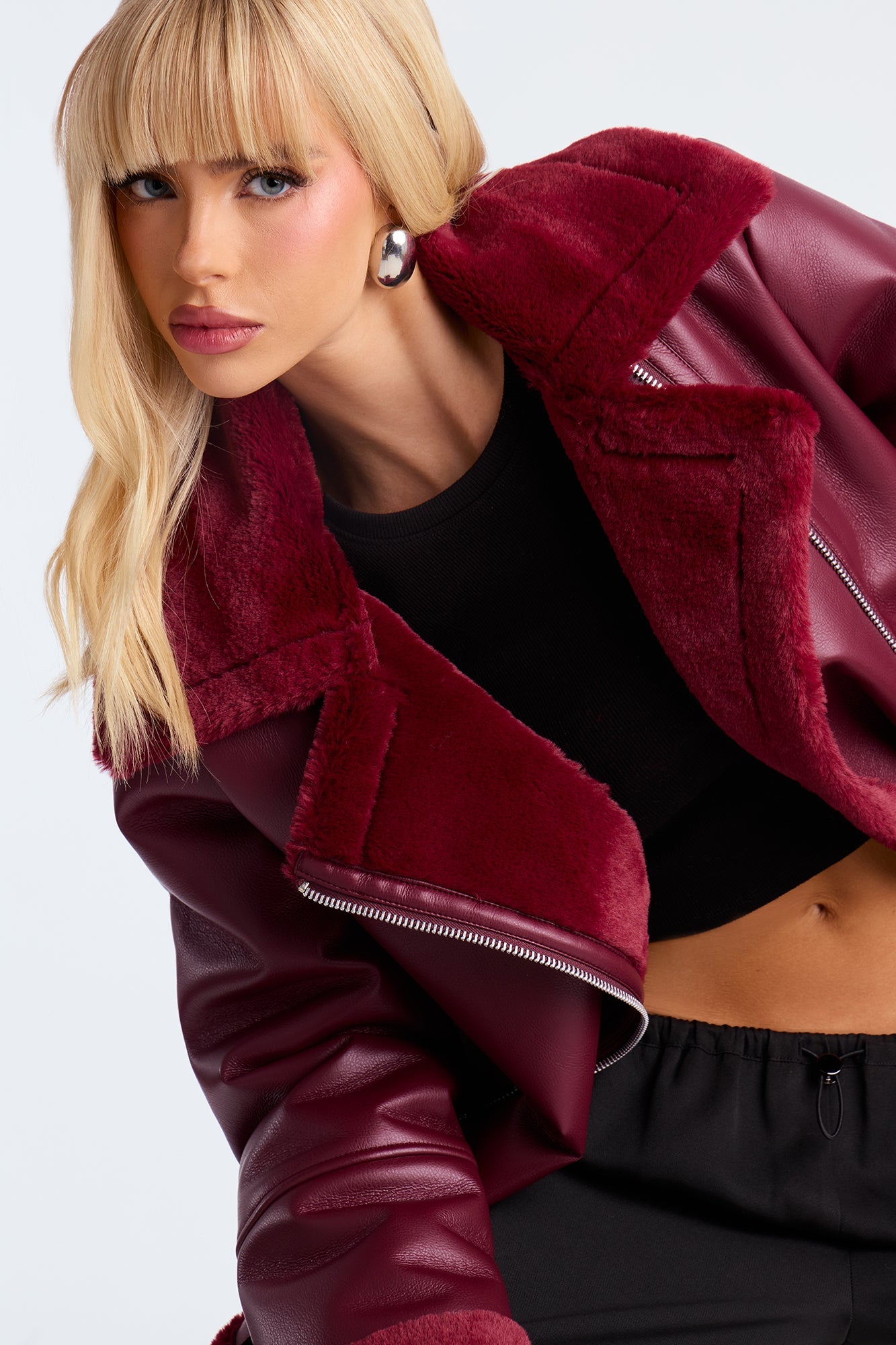 Chic Bad Ass Faux Leather Jacket - Burgundy