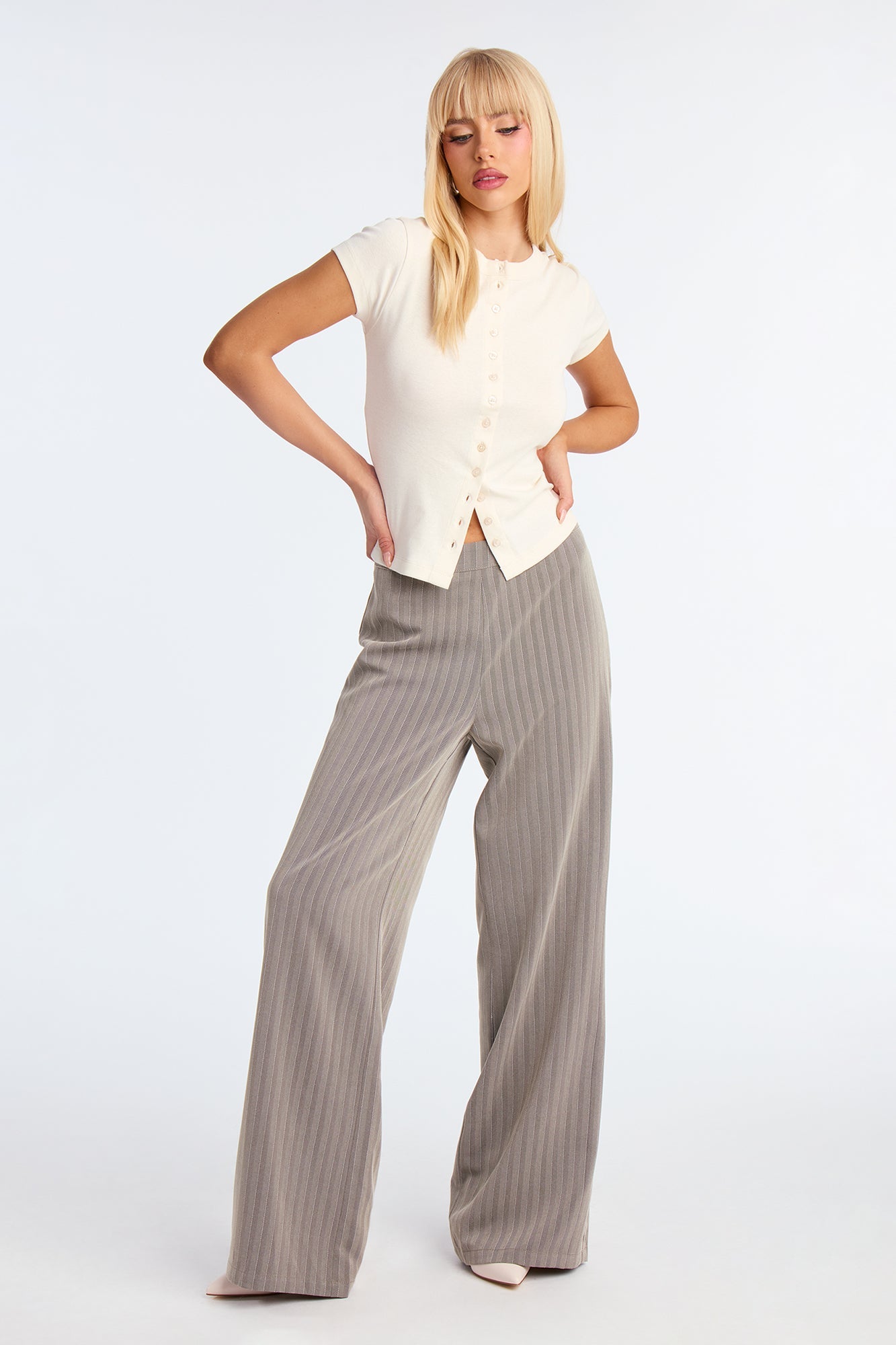 Fully Booked Wide Leg Trouser Pant 32″ - Grey/combo