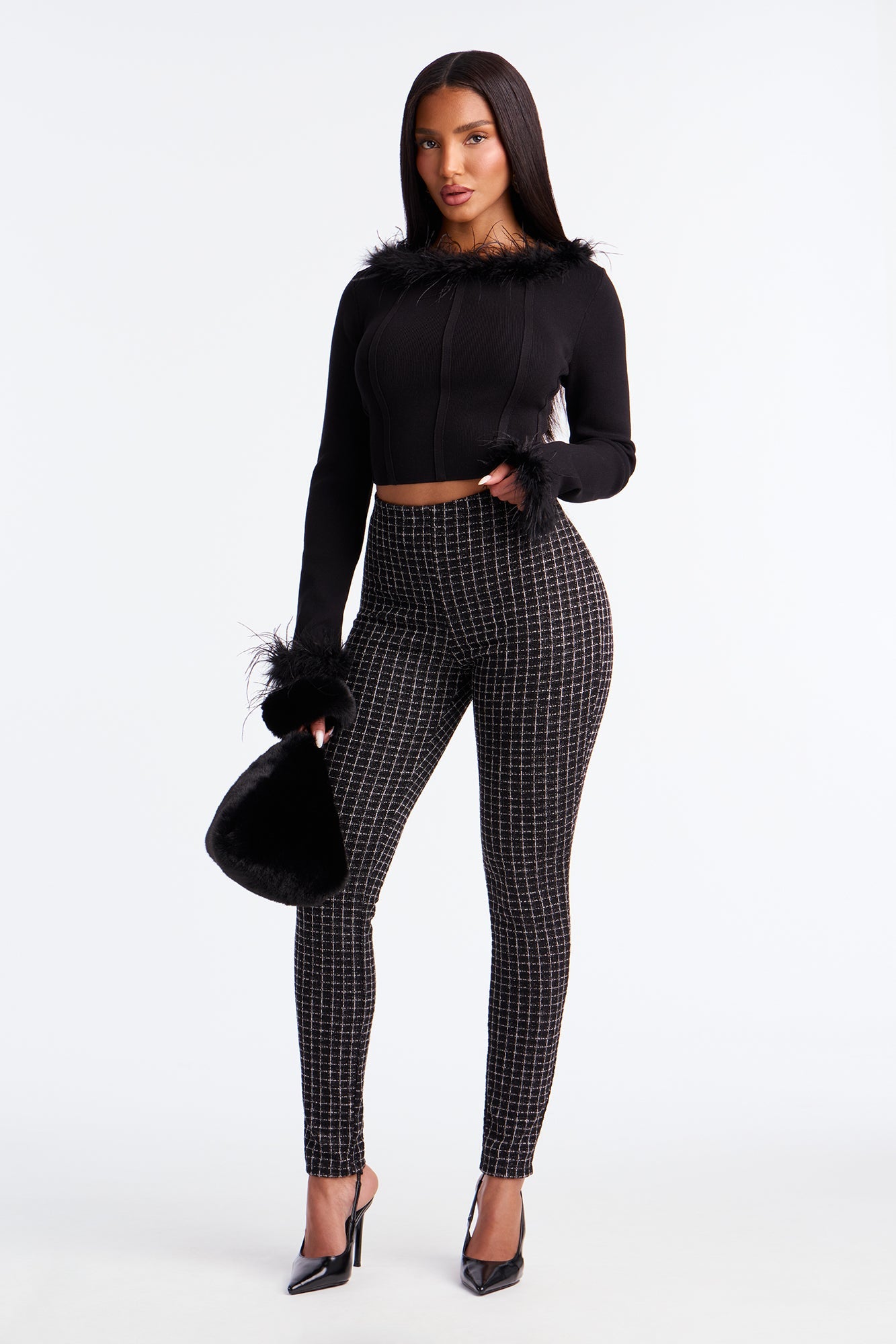 Party For Two Feather Sweater Top - Black