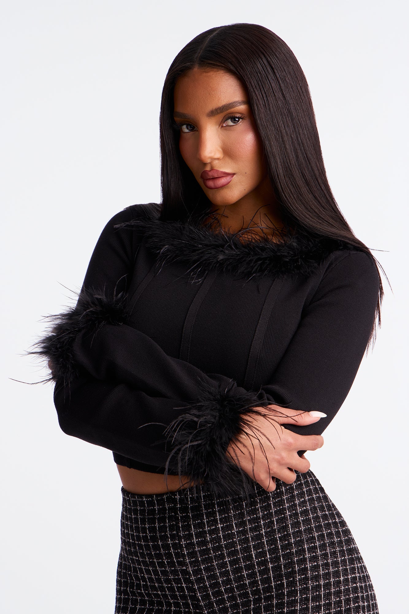 Party For Two Feather Sweater Top - Black