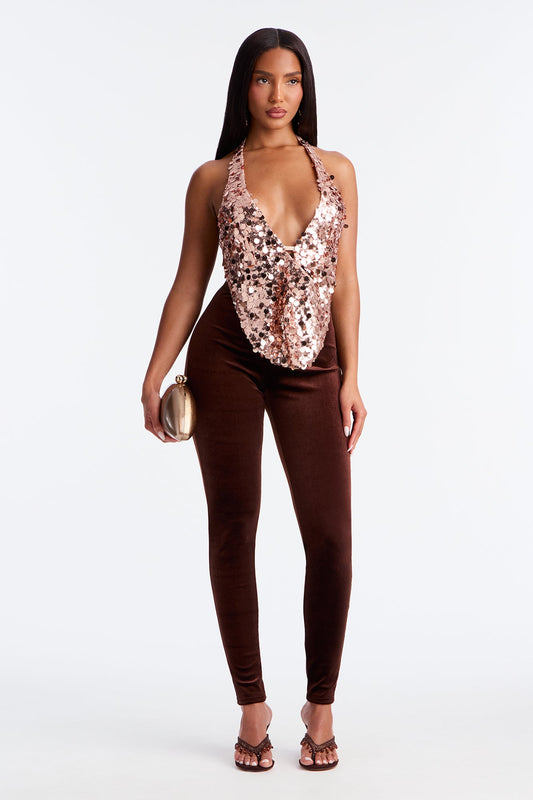 Analisa High Rise Velvet Leggings - Chocolate