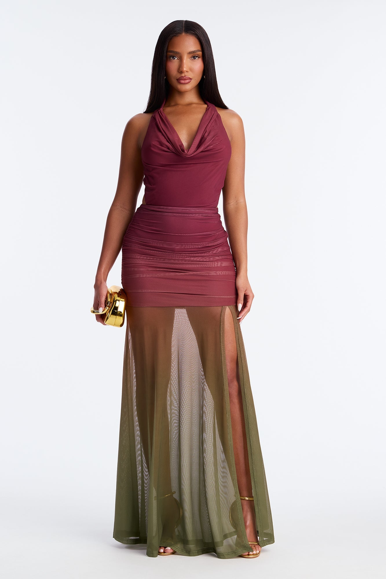 Toying Hearts Ombre Mesh Maxi Dress - Plum/Multi