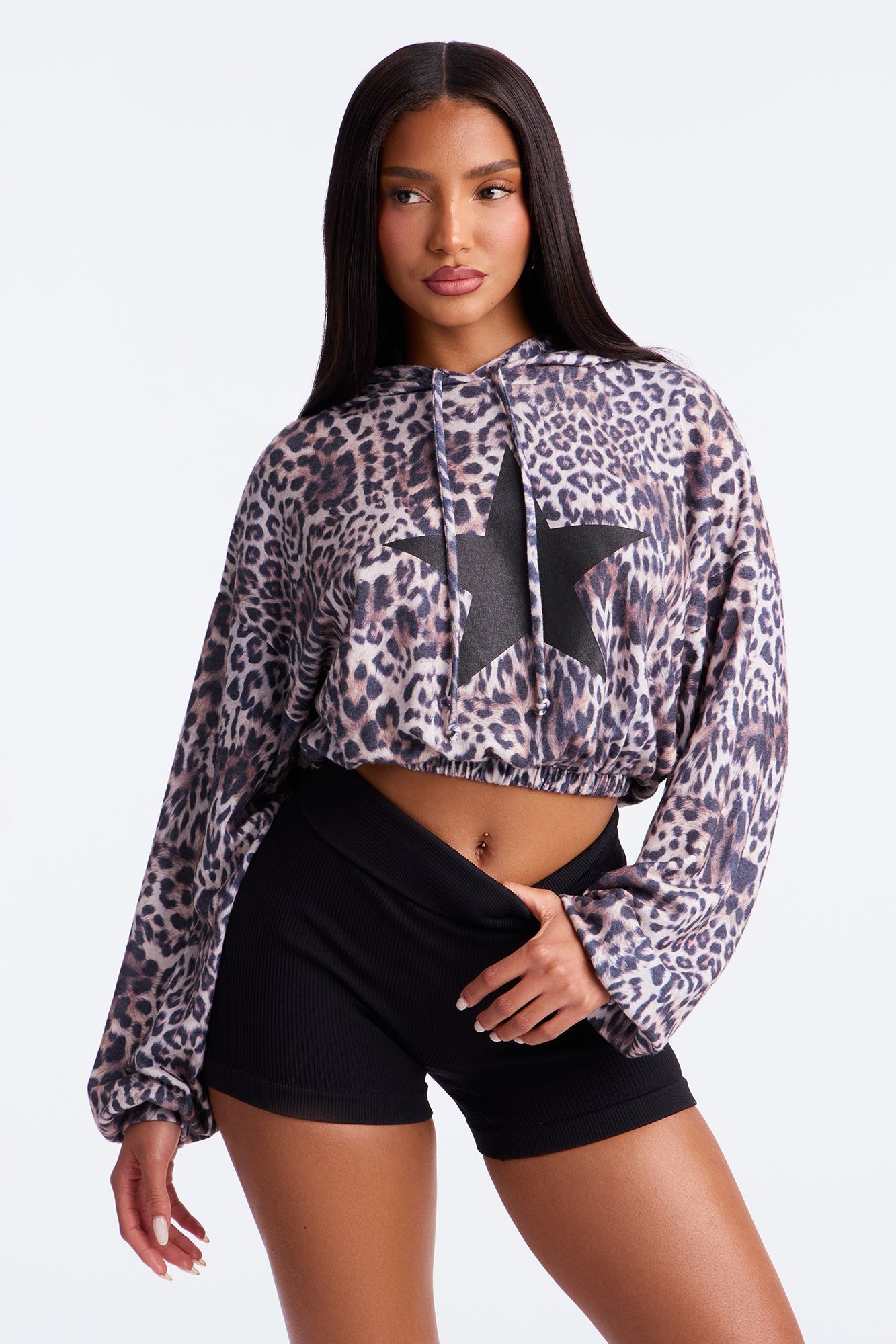 Wild Star Leopard Cropped Hoodie - Leopard