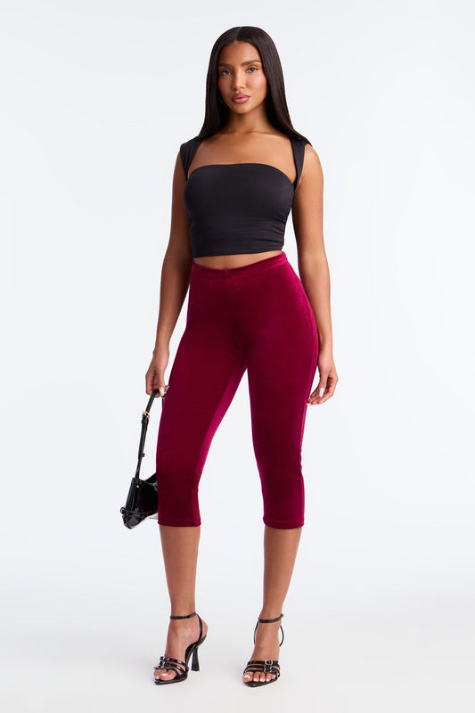 Analisa High Rise Velvet Capri Legging 19″ - Wine