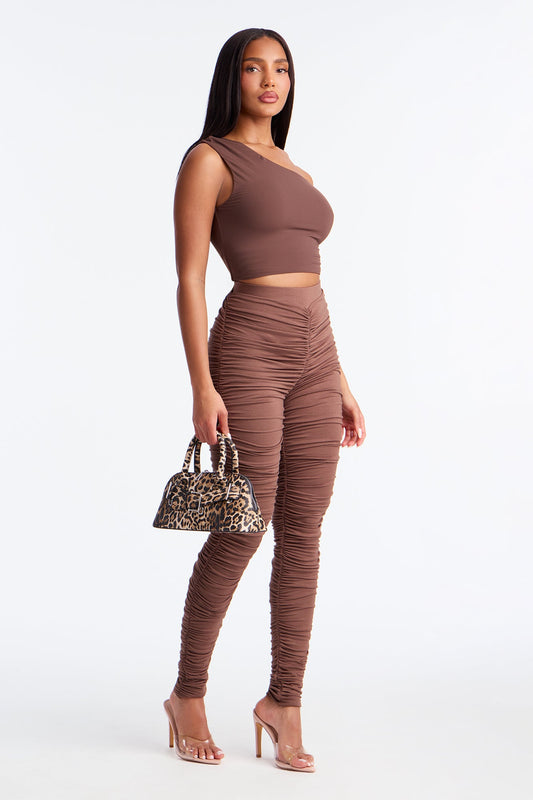 Perfectly Pinched Ruched High Rise Legging - Chocolate
