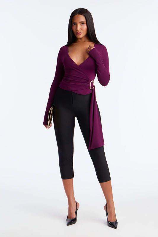 Lydia Long Sleeve Surplice Top - Burgundy