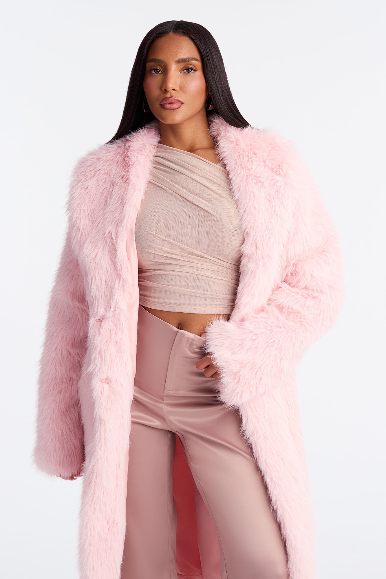 Dreamin' Big Faux Fur Coat - Blush