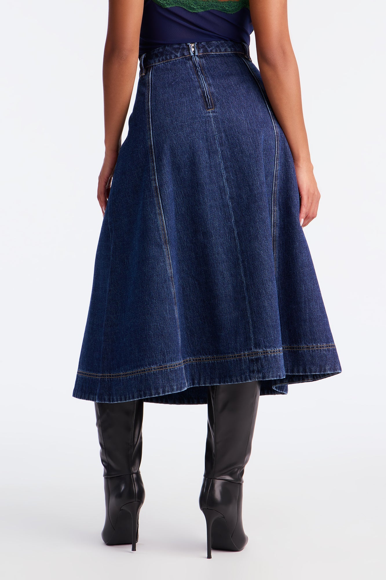 Keira A-Line Denim Midi Skirt - Dark Wash