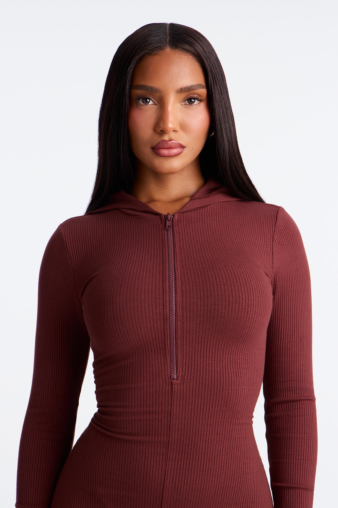 Lila Hooded Snatched Mini Dress - Brown