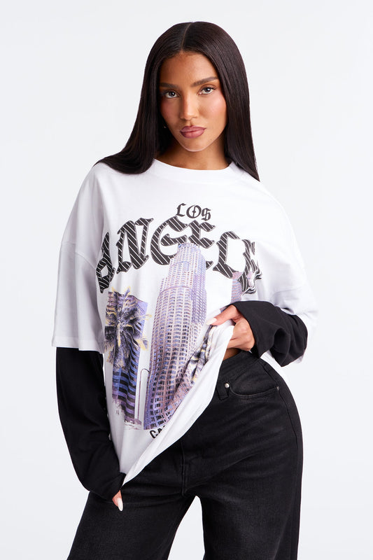 California City Of Angels Long Sleeve Tee - White/Black