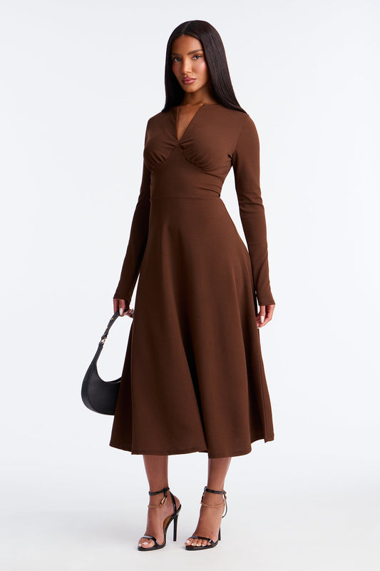 Charolette Long Sleeve Midi Dress - Chocolate