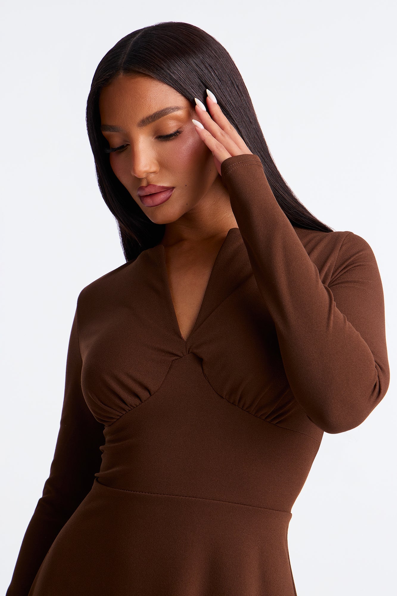 Charolette Long Sleeve Midi Dress - Chocolate