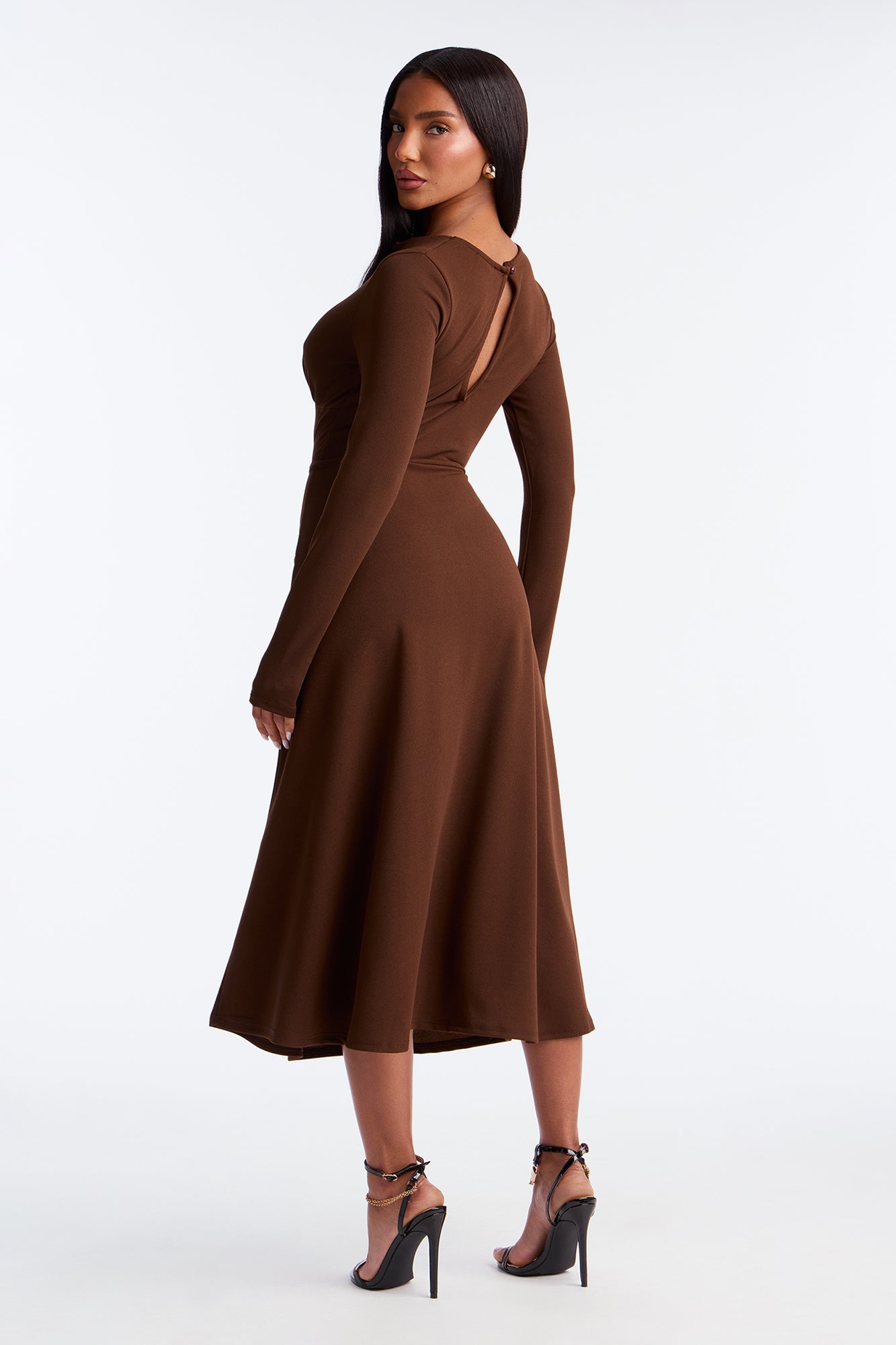 Charolette Long Sleeve Midi Dress - Chocolate
