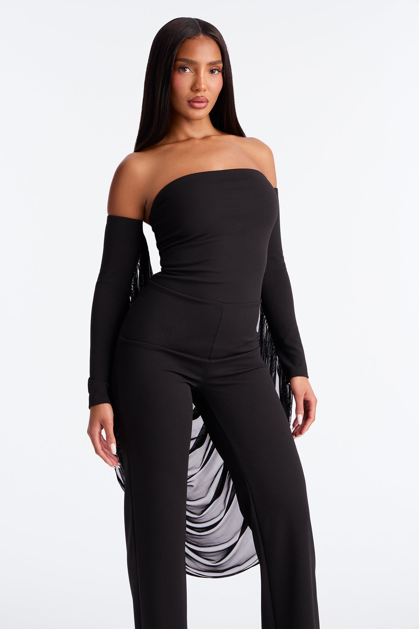 In The Night Strapless Draped Wrap Jumpsuit - Black
