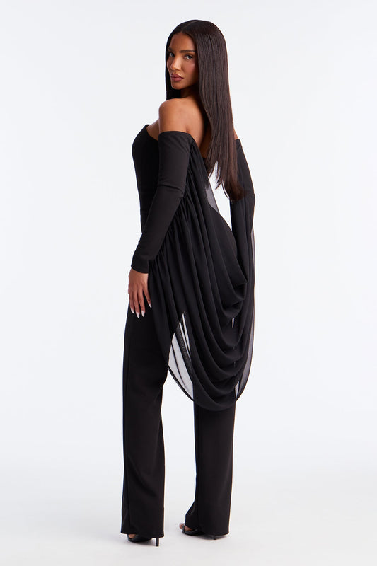 In The Night Strapless Draped Wrap Jumpsuit - Black