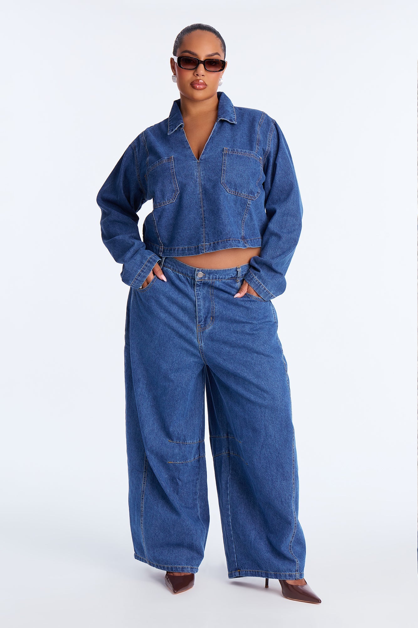 Ryanna Denim Pant Set - Medium Wash