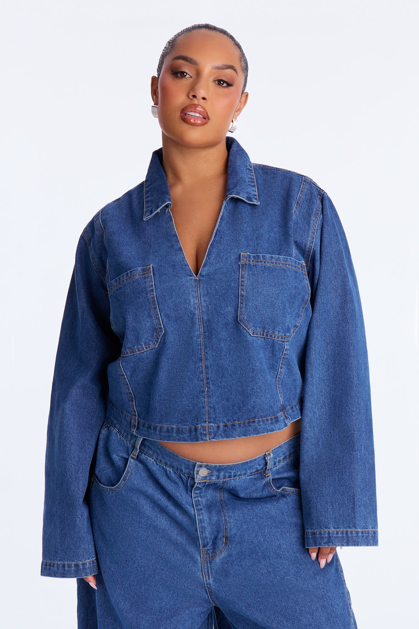 Ryanna Denim Pant Set - Medium Wash