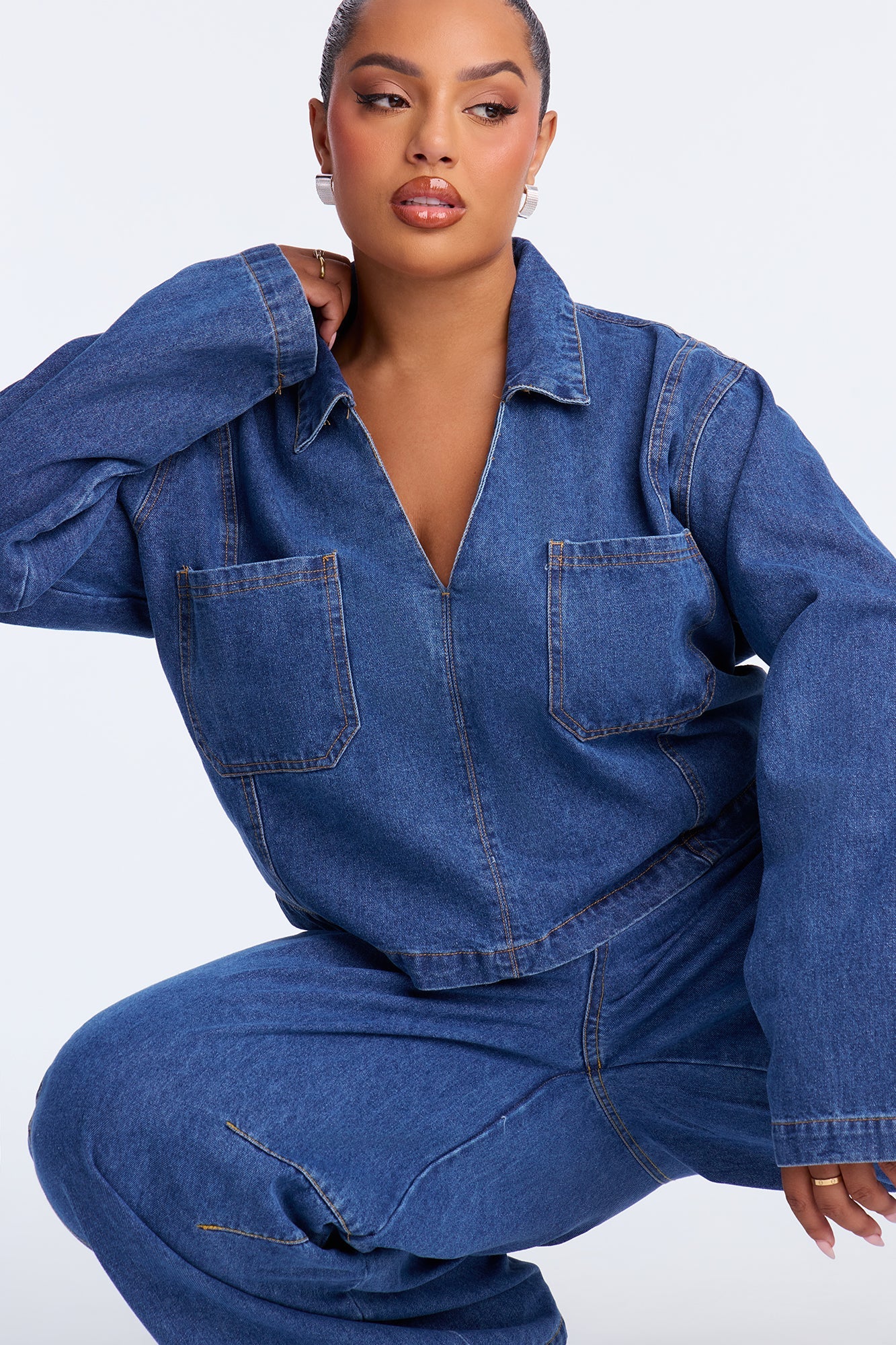 Ryanna Denim Pant Set - Medium Wash