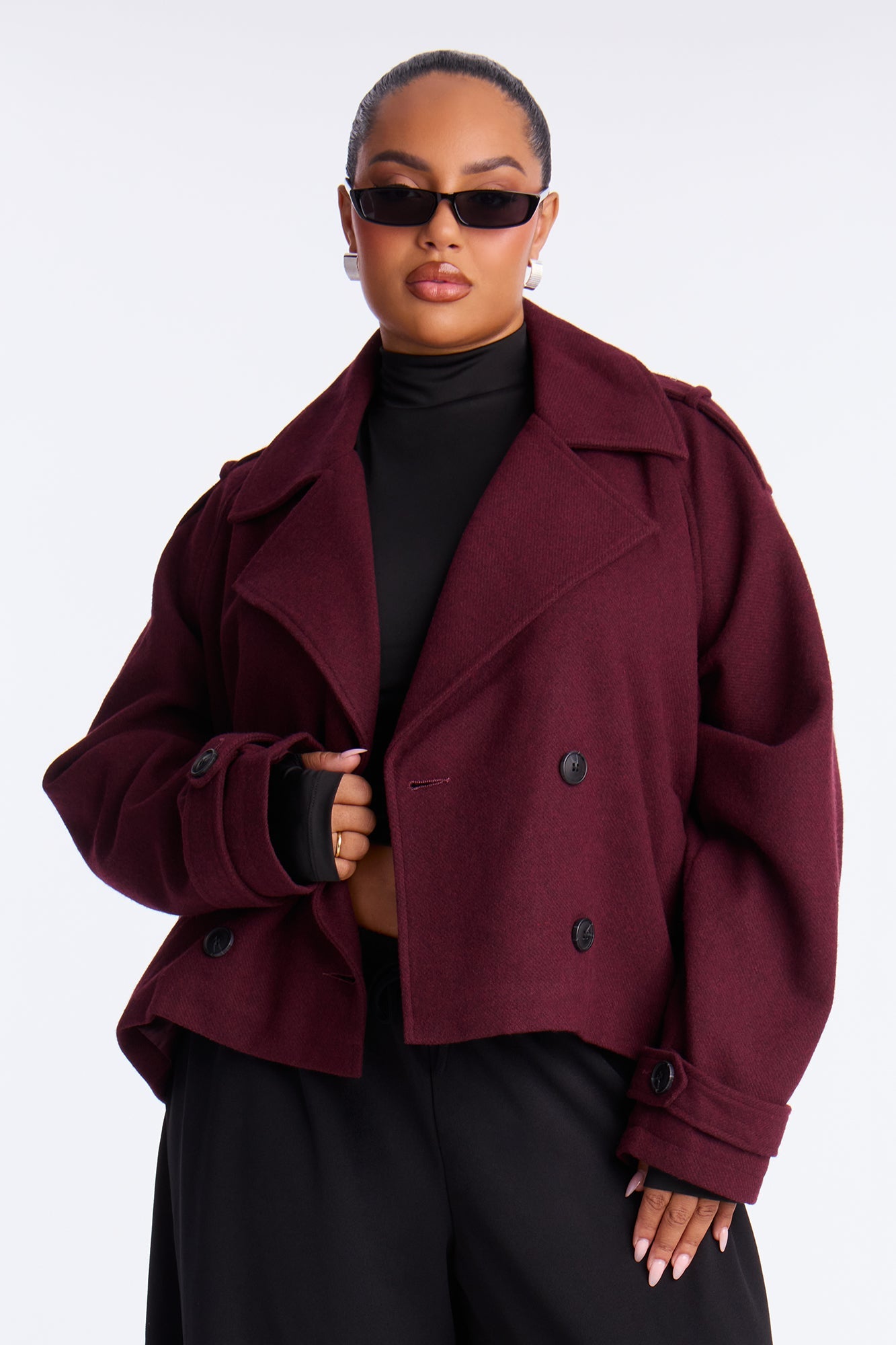 Emily Cropped Trench - Burgundy