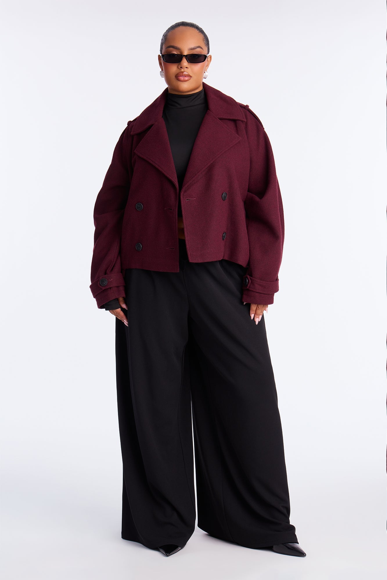 Emily Cropped Trench - Burgundy