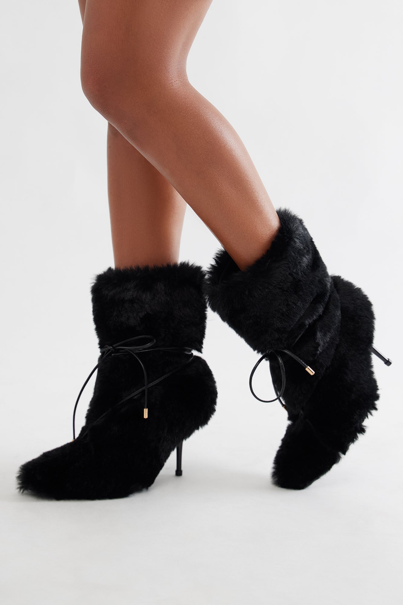 Polar Faux Fur Stiletto Boots - Black