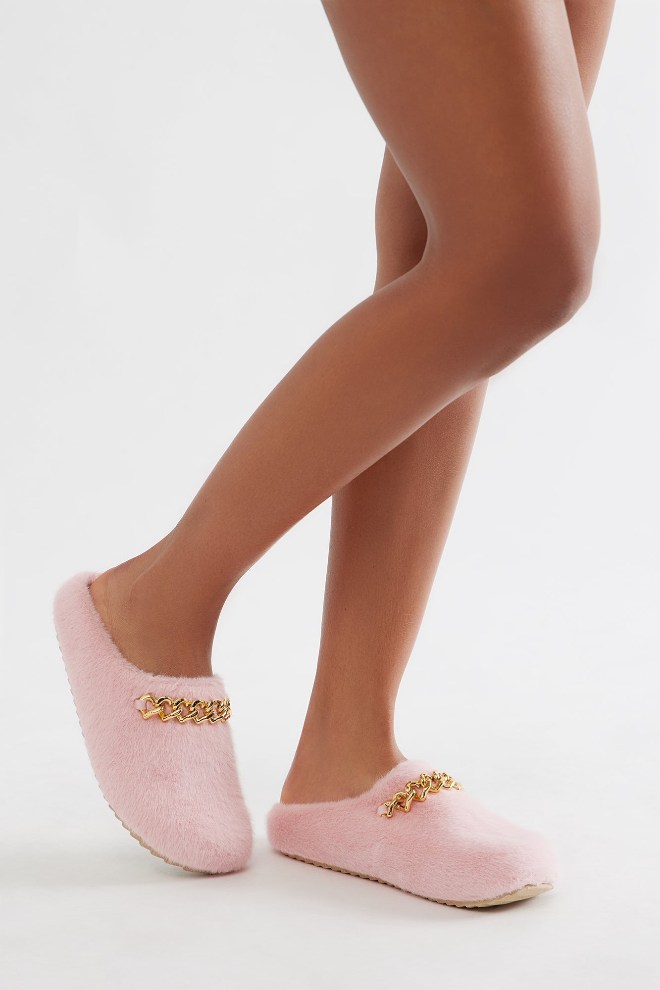 Selby Hardware Faux Fur Slippers - Pink